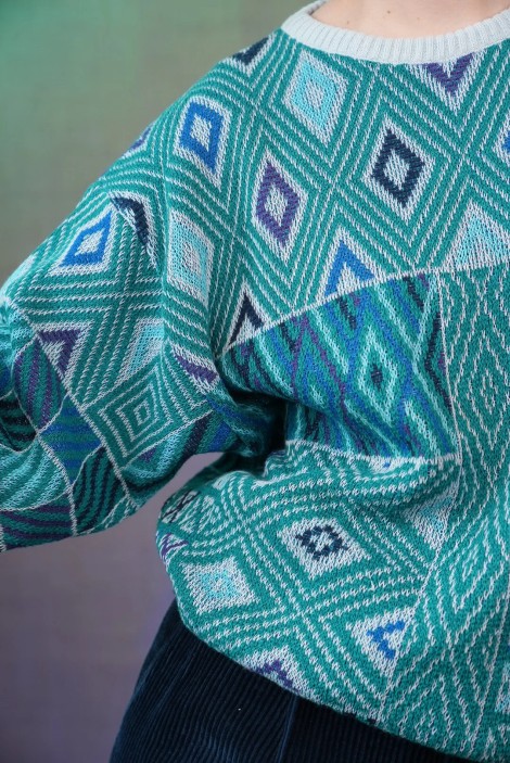 Geometric Patchwork Wool Knit Sweater