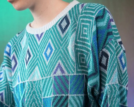 Geometric Patchwork Wool Knit Sweater