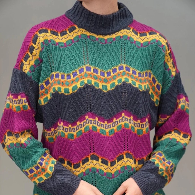 Colorful Chevron Lace Wool Knit Sweater