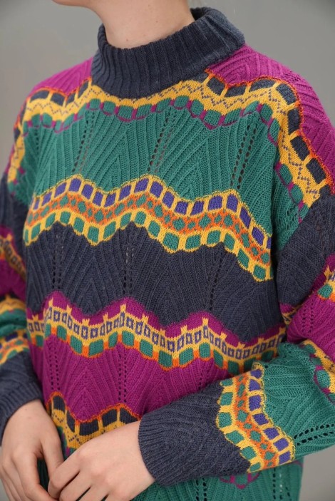 Colorful Chevron Lace Wool Knit Sweater