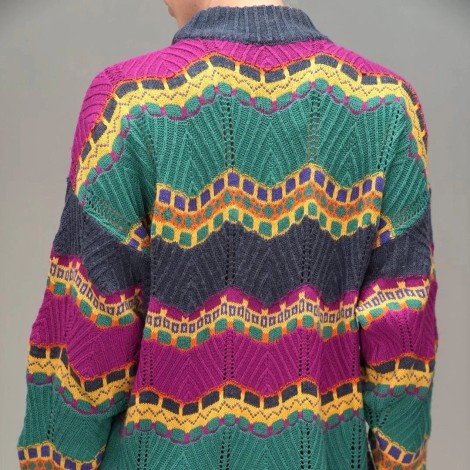 Colorful Chevron Lace Wool Knit Sweater