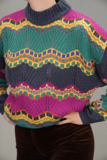 Colorful Chevron Lace Wool Knit Sweater