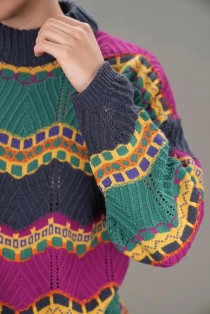 Colorful Chevron Lace Wool Knit Sweater