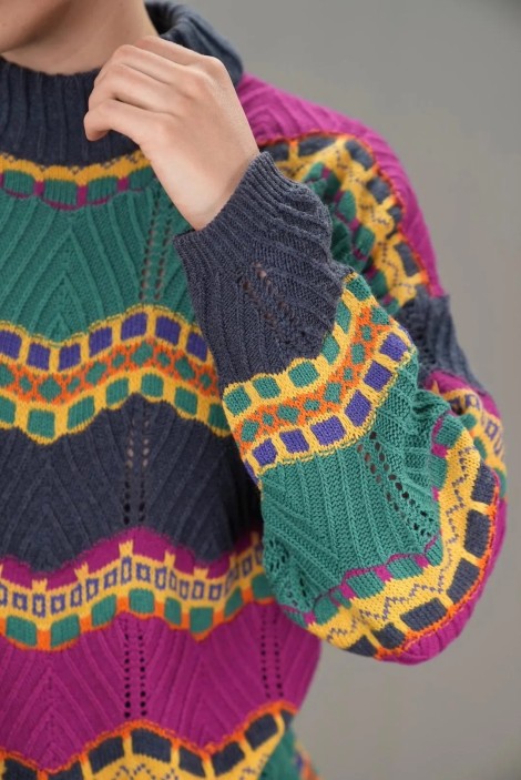 Colorful Chevron Lace Wool Knit Sweater