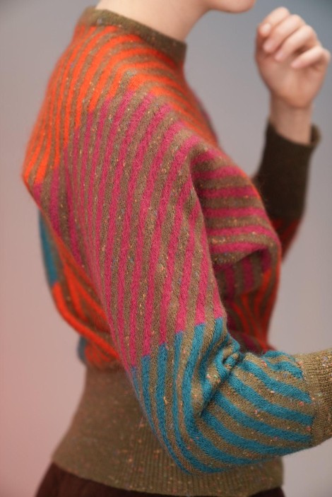 Color-Block Diagonal Stripe Wool Knit Sweater