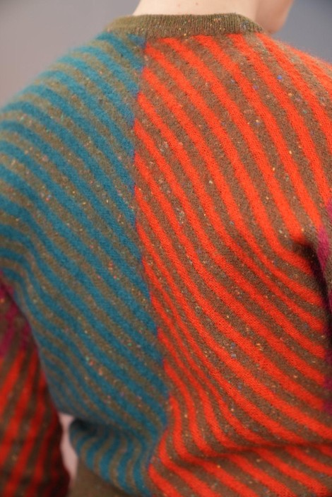 Color-Block Diagonal Stripe Wool Knit Sweater