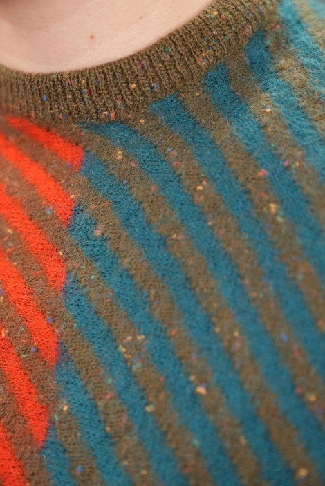 Color-Block Diagonal Stripe Wool Knit Sweater