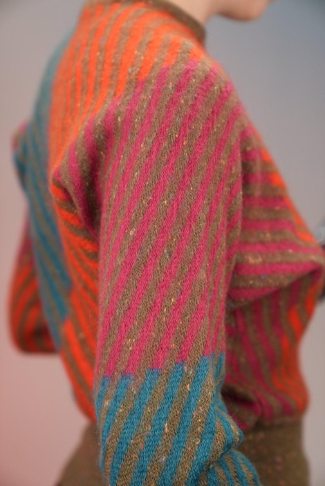 Color-Block Diagonal Stripe Wool Knit Sweater