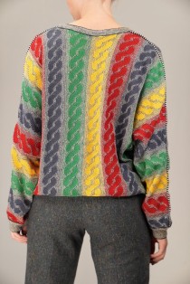 Rainbow Cable Stripe Wool Knit Sweater