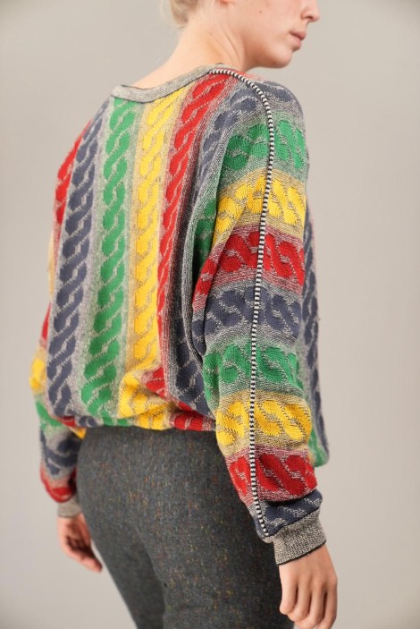 Rainbow Cable Stripe Wool Knit Sweater