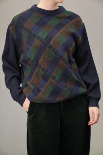 Diagonal Plaid Panel Wool...