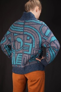 Geometric Shawl-Collar Wool Knit Sweater