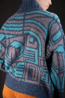 Geometric Shawl-Collar Wool Knit Sweater